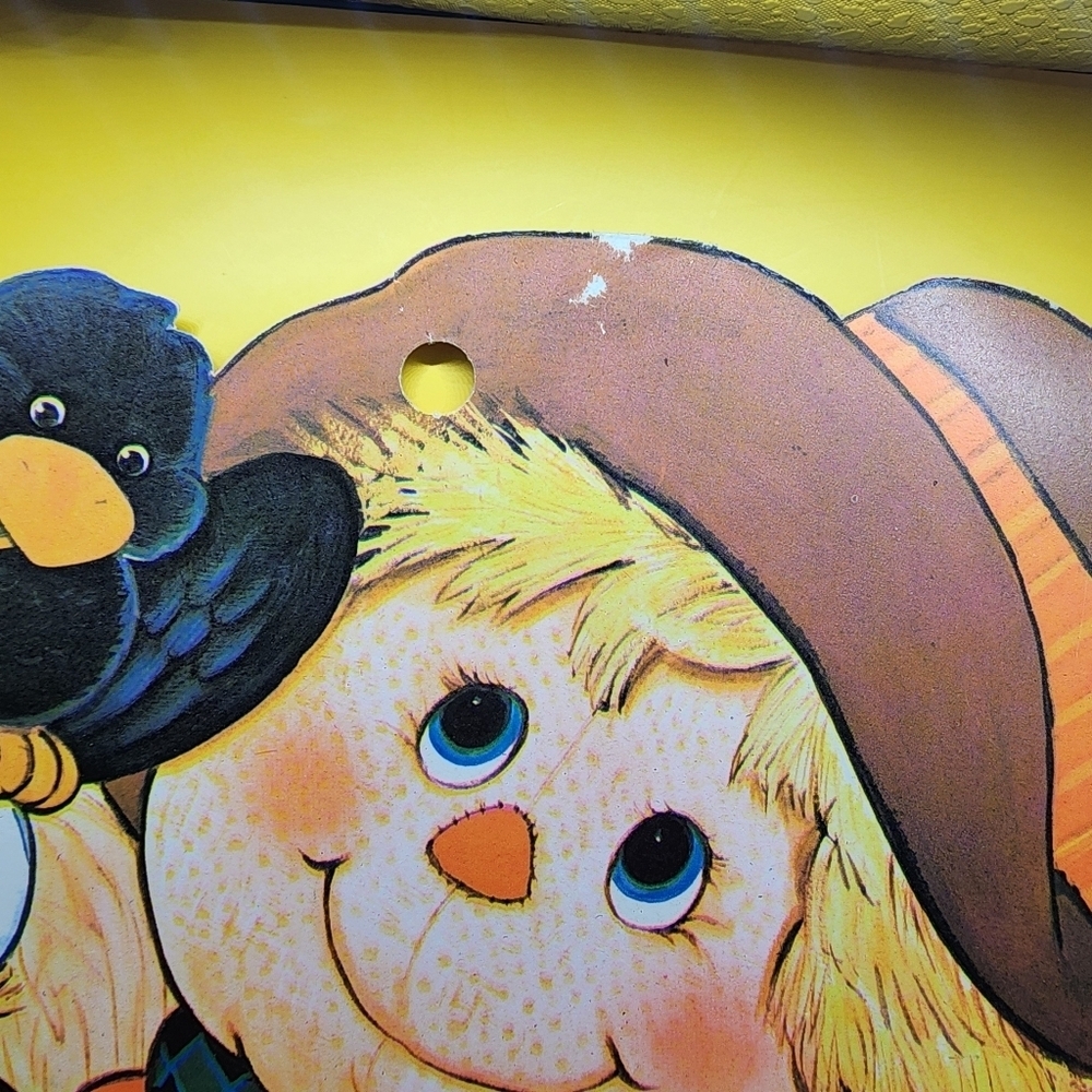 Vtg Halloween Scarecrow & Crow Die Cut Cardstock 14x9" Double Sided Wall Decor - Picture 4 of 4